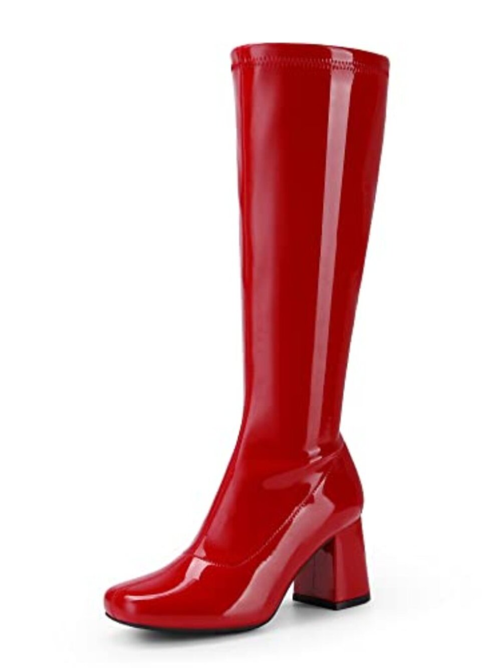 🆕 Womens Gogo Boots Square Toe Chunky Heel Knee High Fall Boots - Red
